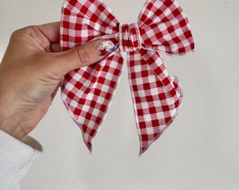 Red Gingham Fable Bows, Bow Hair Clip, Barrette Hair Clip, Soft Hair Clip, 4th of July Clip, 4th of July,  Barrette, Brynnbands
