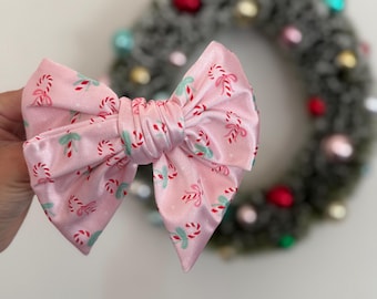 Candy Cane Satin Bow Hair Clip, Barrette Hair Clip, Soft Hair Clip, Christmas Clip, Barrette, Brynnbands