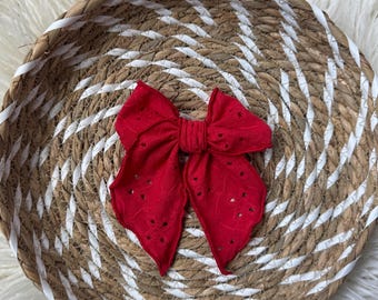 Red Eyelet Fable Bows, Bow Hair Clip, Barrette Hair Clip, Soft Hair Clip, 4th of July Clip, Barrette, Brynnbands