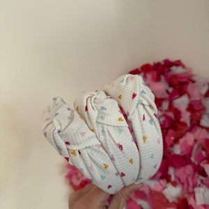 Confetti Hearts Top Knot, Valentine Headband, Pink Headband, Brynnbands, Hard Headband, Knotted Headband, Valentine's Day image 1