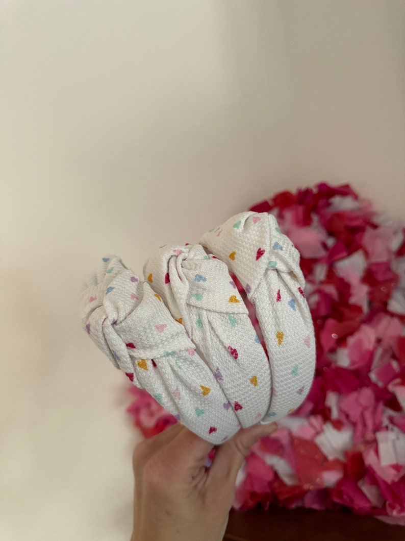 Confetti Hearts Top Knot, Valentine Headband, Pink Headband, Brynnbands, Hard Headband, Knotted Headband, Valentine's Day image 1