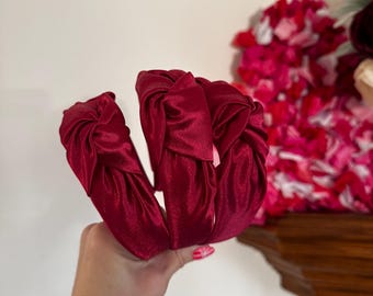 Red Satin Top Knot Headband, holiday plaid headband,  Hard Headband , Christmas  Headband, Bendable Headband, Brynnbands