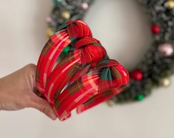 Christmas Headbands, Bright Plaid Top Knot Headband, Holiday headband, Hard Headband, Christmas Headband, Brynnbands