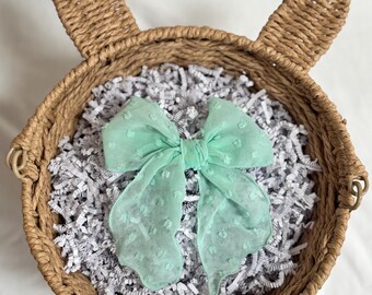 Mint Swiss Dot Fable Bows, Bow Hair Clip, Barrette Hair Clip, Soft Hair Clip, Easter Clip, Easter Barrette, Brynnbands