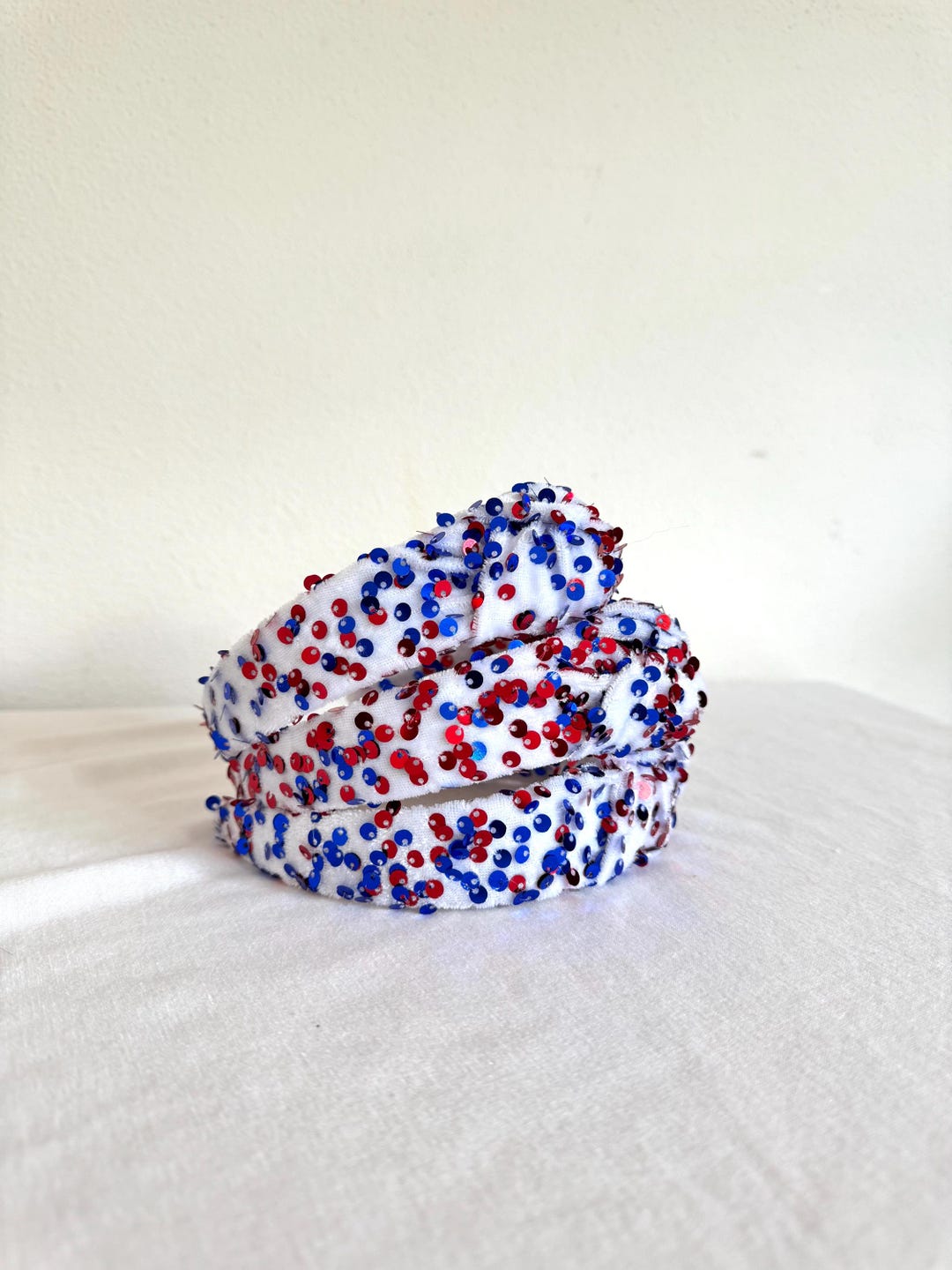 Red White Blue Sequin Top Knot Headband - 4th of July - Etsy