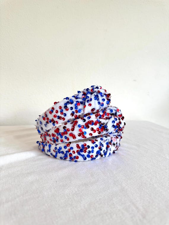 NOT FOR SALE - Patriotic Red White Blue Sequin Headband Top Knot 4th of July Red White Blue Sequin Top Knot Headband - 4th of July - Etsy main image 4