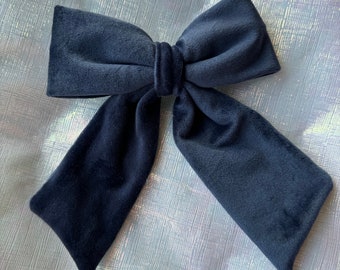 Navy Velvet Bow, Giant Velevt Bow, French Barrette, Spring Hair Bow, Coquette Bow, Brynnbands, Wide Bow, Women’s Accessories