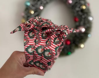 Christmas Headbands, Santas SATIN Top Knot Headband, Holiday headband, Hard Headband, Christmas Headband, Brynnbands