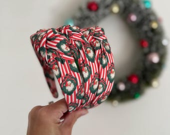 Christmas Headbands, Red Santas Top Knot Headband, Holiday headband, Hard Headband, Christmas Headband, Brynnbands