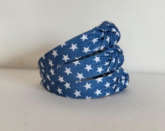 Denim-ish Stars Headband, Hard Headband , Hair Headband , Patriotic Headband, Brynnbands, 4th of July