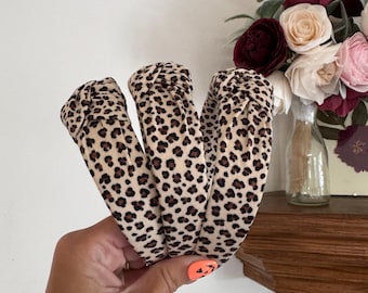 Leopard Print Top Knot Headband: Soft Fabric, Handmade in USA