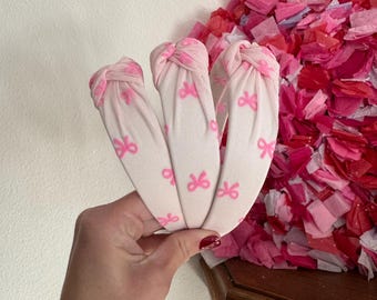 Pink Bows MESH Top Knot, Valentine Headband, Pink Headband, Brynnbands, Hard Headband, Knotted Headband, Valentine's Day
