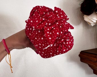Red Stars Top Knot Headband, Brynnbands, Hard Headband, Knotted Headband, Top Knot