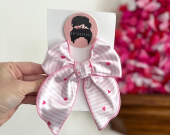 Pink Hearts Satin Fable Bow, Valentine's Bow