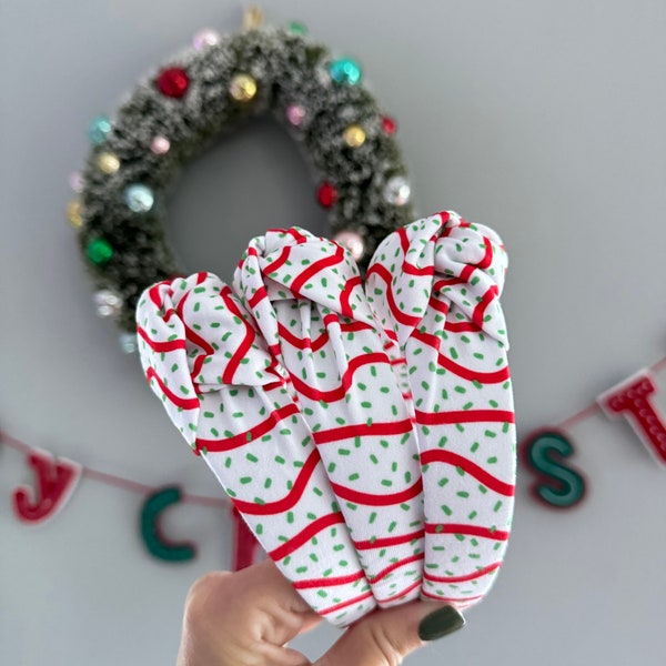 Christmas Tree Cake Top Knot Headband, holiday  headband,  Hard Headband , Christmas Headband, Bendable Headband, Brynnbands