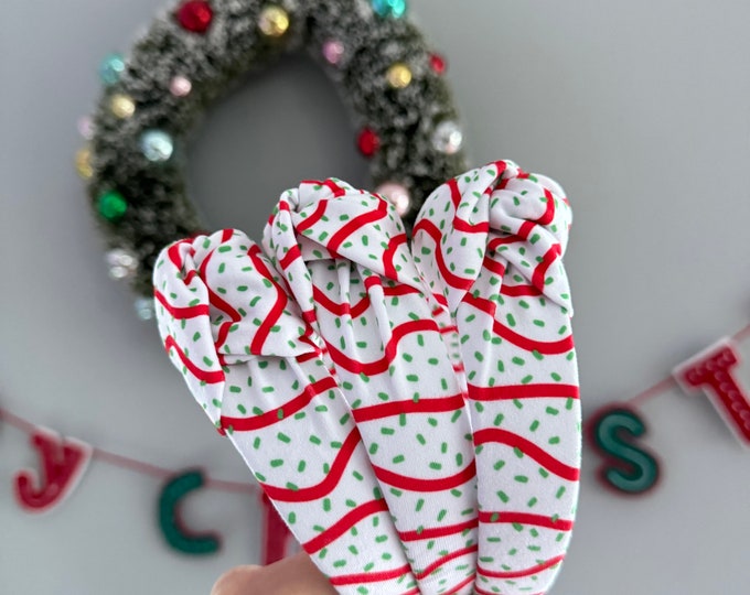 Featured listing image: Christmas Tree Cake Top Knot Headband, holiday  headband,  Hard Headband , Christmas Headband, Bendable Headband, Brynnbands