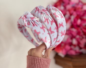 Pink Bows Velvet Top Knot, Valentine Headband, Pink Headband, Brynnbands, Hard Headband, Knotted Headband, Valentine's Day