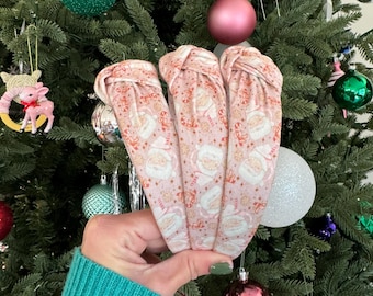 Pink Santa Mugs Top Knot, Christmas Headband,  Santa Headband, Brynnbands, Hard Headband, Knotted Headband,
