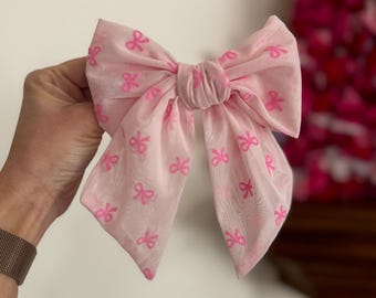 Pink Mesh Bows, Bow Hair Clip, Barrette Hair Clip, Soft Hair Clip, Valentine's Clip, Barrette, Brynnbands