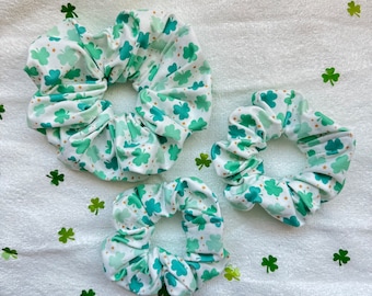 Shamrocks & stars  Scrunchies, Bunny Ear Scrunchie, St Patrick's Day Scrunchie, Soft Scrunchie, Brynnbands, Fabric Hair Tie
