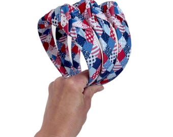 Grandmas Patchwork Quilt Headband, Hard Headband , Hair Headband , Patriotic Headband, Brynnbands, 4th of July