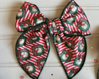 Red Santas Bow Hair Clip: Satin Fable Bow,