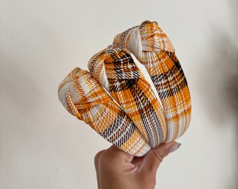 Yellow Plaid Headband,  Plaid Top Knot Headband, Brynnbands, Hard Headband, Fall Headband, Top Knot, Top Knot Headband, Knotted Headband,