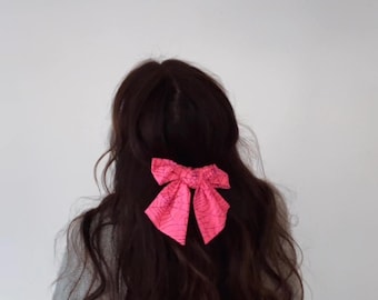 Pink Spiderwebs MESH Bow, Floppy Bow Hair Clip, Barrette Hair Clip, Soft Hair Clip, Barrette Bow , Brynnbands