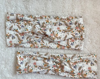 Rainbow Happy Ghosts Headband, Turban Headband,  Brynnbands, Twisted Headband, Halloween Headband, Fall headband