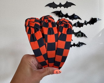 Black Orange Checkered Headband, Halloween Headbands, Pumpkin Headbands, Top Knot Headband, Brynnbands, Hard Headband, Knotted Headband,