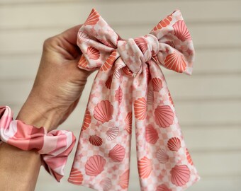 FMK Co Swim Bows, Seashells, Bow Hair Clip, Barrette Hair Clip, Soft Hair Clip, Swim Bow, Easter Basket, Barrette, Brynnbands