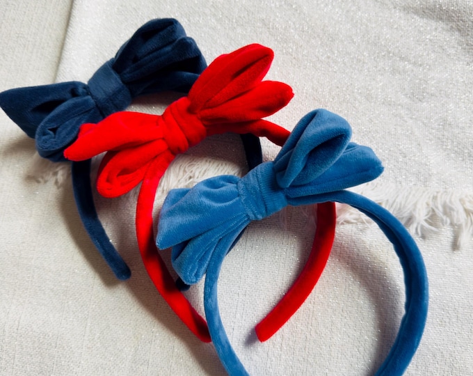 Featured listing image: Velvet Bow Top Knot, 4th of July Headband, Brynnbands, Hard Headband, Knotted Headband,