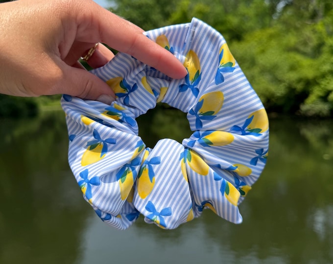 Featured listing image: Lemons & Bows Scrunchie, Oversized Scrunchie, Jumbo Scrunchie, Brynnbands, Satin Scrunchie