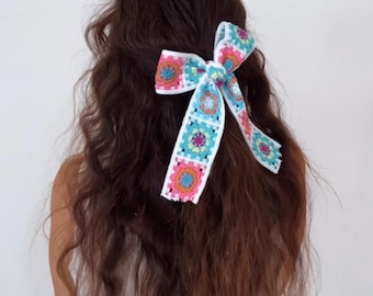 White  Granny Square Bow