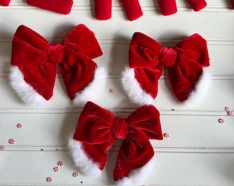 Velvet Santa Bow, Bow Hair Clip, Barrette Hair Clip, Soft Hair Clip, Christmas Clip, Barrette, Brynnbands