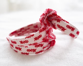 XOXO MESH Top Knot, Valentine Headband, Pink Headband, Brynnbands, Hard Headband, Knotted Headband, Valentine's Day