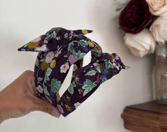 Rifle Paper Co Headband, Cotton + Steel Dahlia Cotton Fabric, Aubergine