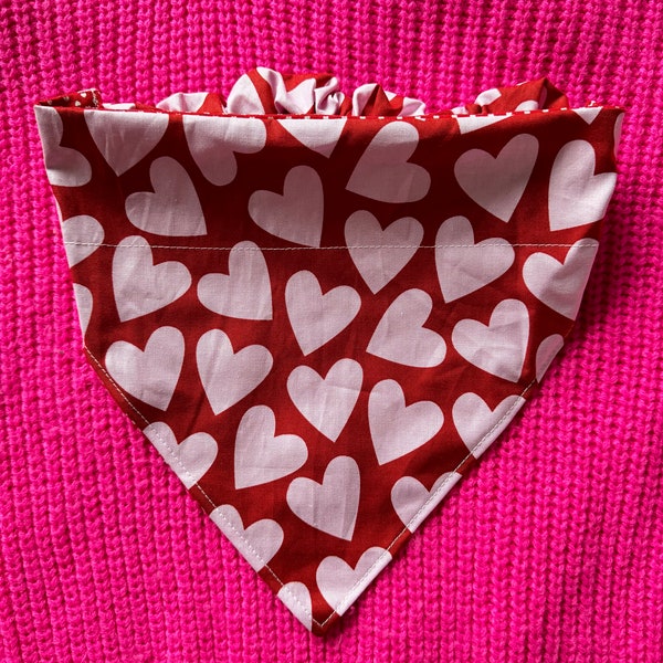 Large Hearts Dog Bandana, Reversible Dog Bandana, Scrunchie bandana, Valentine's Day Dog Bandana, Brynnbands, Dog Bandannas