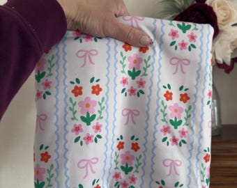 White Floral with Pink Bows Double Brushed Custom Flares & Bikers