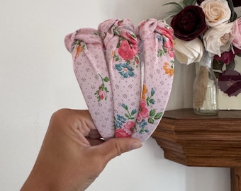 Vintage Pink Floral, Hard Headband. Top Knot, Vintage Fabric, Recycled Fabric, Top Knot Headband, Brynnbands, Knotted Headband