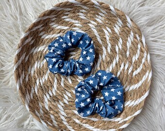 Denim-ish Stars Scrunchies | Red White and Blue Hair Accessories | 4th of July Scrunchie | USA Print | Independence Day Hair Tie | Brynnband