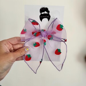 Strawberry Mesh Fable Bows, Bow Hair Clip, Barrette Hair Clip, Soft Hair Clip, Summer Clip, Easter Barrette, Brynnbands