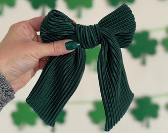 Crinkle Bow, Green Bow, Bow Hair Clip, Barrette Hair Clip, Soft Hair Clip, St Patrick’s Clip, Barrette, Brynnbands