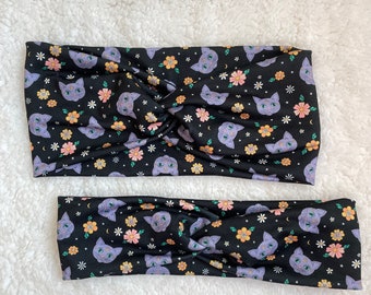 Purple Black Cats Headband,  Turban Headband,  Brynnbands, Twisted Headband, Halloween Headband. Fall Hair, Fall headband