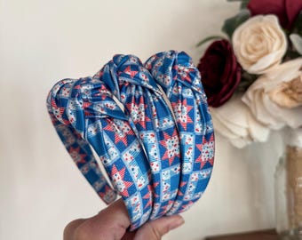 Patriotic Patchwork Headband, Stars Stripes Fabric, 4th of July Accessory