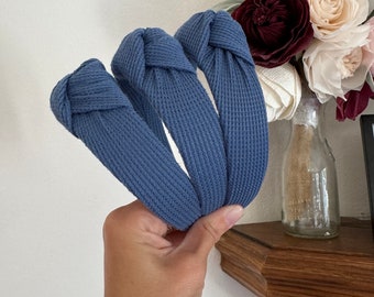 Blue Thermal Headband, Top Knot Headband, Hard Headband, Flexible Headband, Brynnbands, Knotted Headband, Fall Headbands