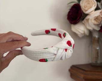 Strawberry Knotted Headband - Handmade Fabric Headband