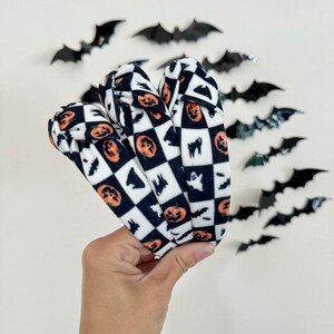 Halloween Checketed Top Knot Headband, Brynnbands, Hard Headband, Knotted Headband, Top Knot Headband, Knot Headband,