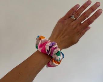 Rainbow Stripes Scrunchie, Oversized Scrunchie, Jumbo Scrunchie, Brynnbands, Satin Scrunchie