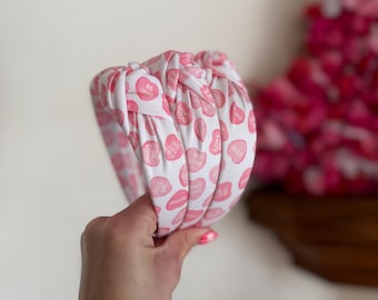 Pink Conversation Hearts Headband, Top Knot, Valentine Headband, Pink Headband, Brynnbands, Hard Headband, Knotted Headband, Valentine's Day